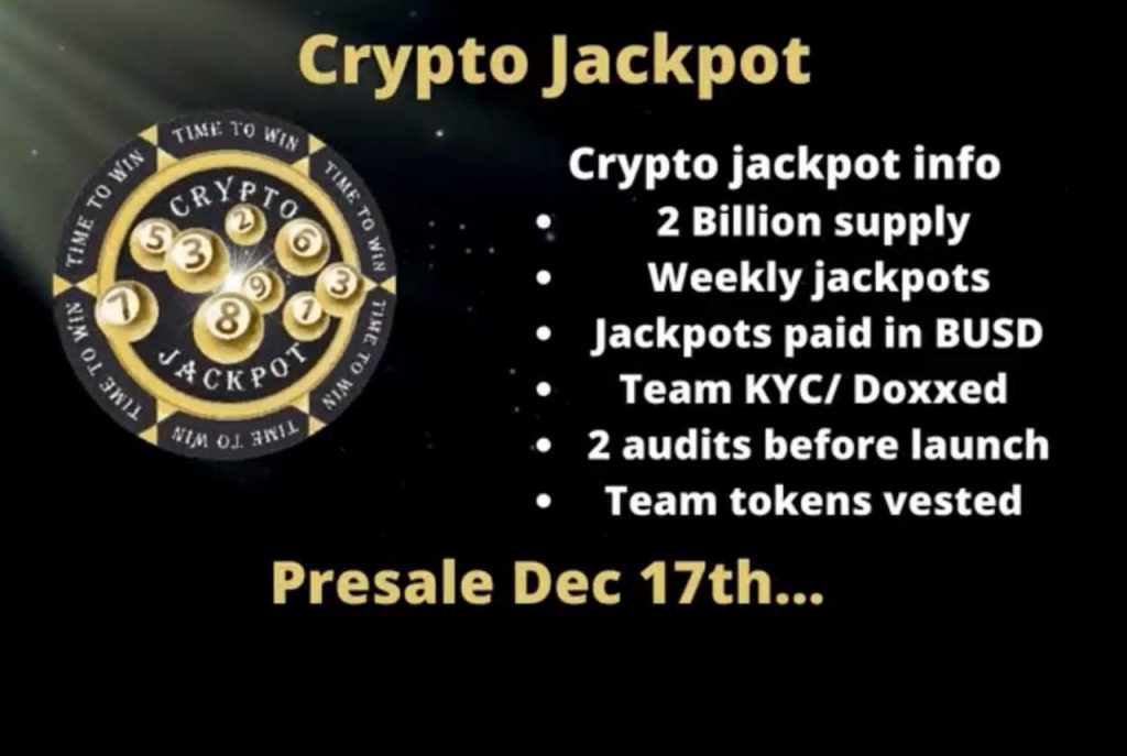 Crypto Jackpot Announces the BEP 20 Token presale on Dec 17th 2021