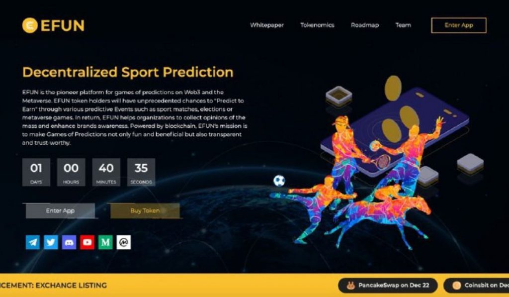 Decentralized Crypto Based Prediction Game EFUN Completes IDO on Pinksales Coinsbit and Launch Block