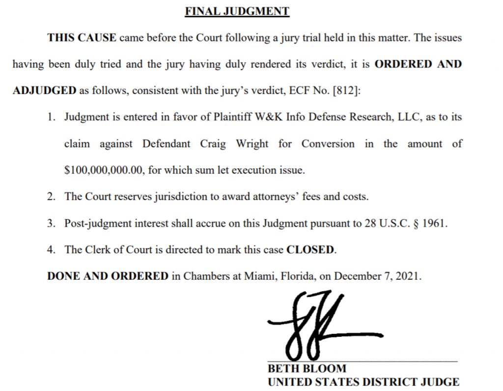 final judgement kleiman versus wright