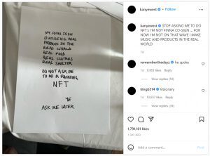 2022 02 02 12 52 02 ye on Instagram STOP ASKING ME TO DO NFT s I M NOT FINNA CO SIGN FOR NOW I M