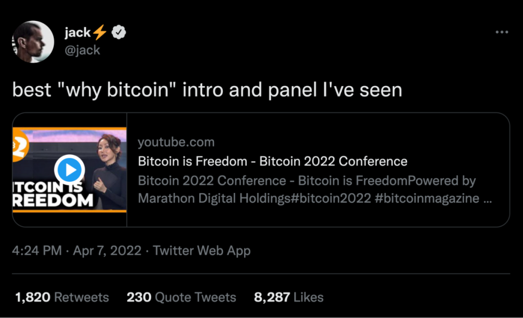 bitcoin is freedom panel jack tweet