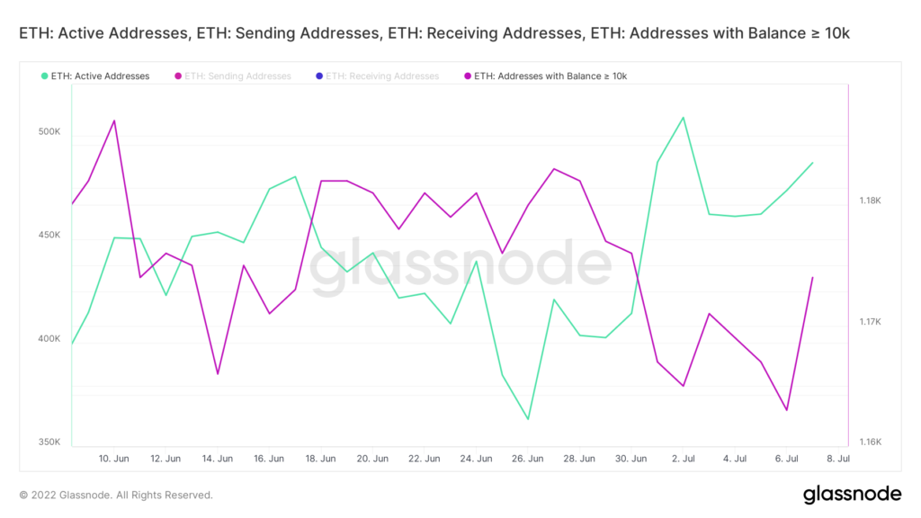 glassnode studio eth active addresses eth sending addresses eth receiving addresses eth addresses with balance 10k