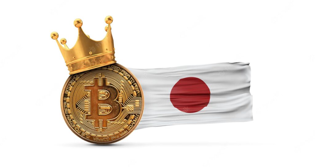 bitcoin with gold crown japan flag cryptocurrency king concept d rendering 601748 2317