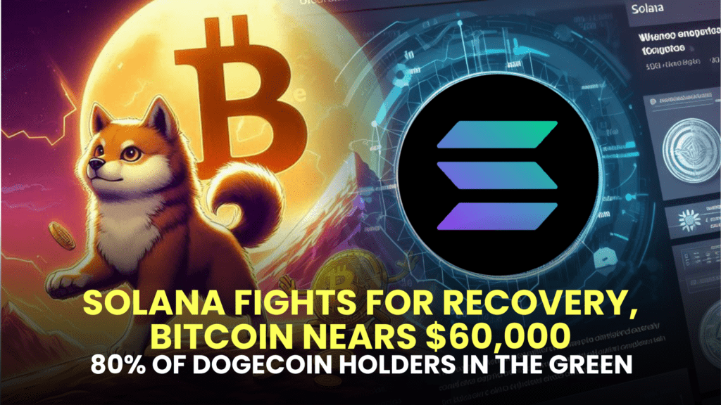 Solana Fights for Recovery, Bitcoin Nears $60,000, and 80% of Dogecoin Holders in the Green