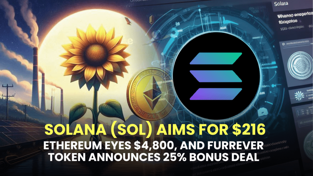 Solana (SOL) Aims for $216, Ethereum (ETH) Eyes $4,800, and Furrever (FURR) Token Announces 25% Bonus Deal