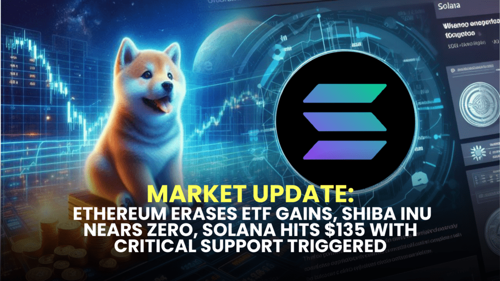 Market Update: Ethereum (ETH) Erases ETF Gains, Shiba Inu (SHIB) Nears Zero, Solana (SOL) Hits $135 with Critical Support Triggered 2 Market Update