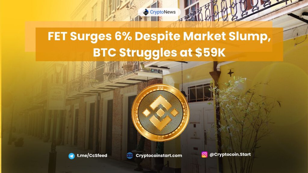 FET Surges 6% Despite Market Slump, BTC Struggles at $59K