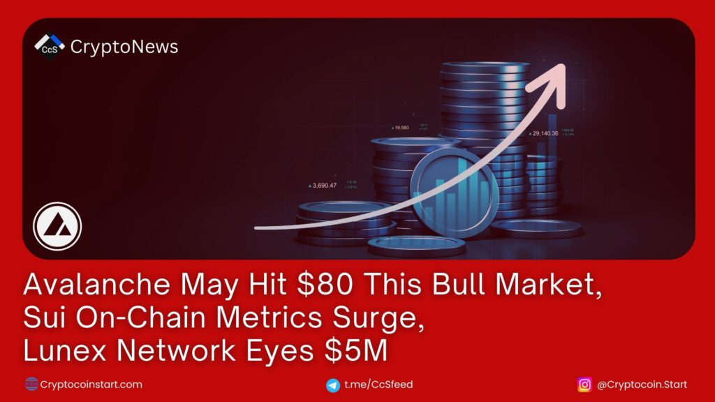 Avalanche May Hit $80 This Bull Market, Sui On-Chain Metrics Surge, Lunex Network Eyes $5M