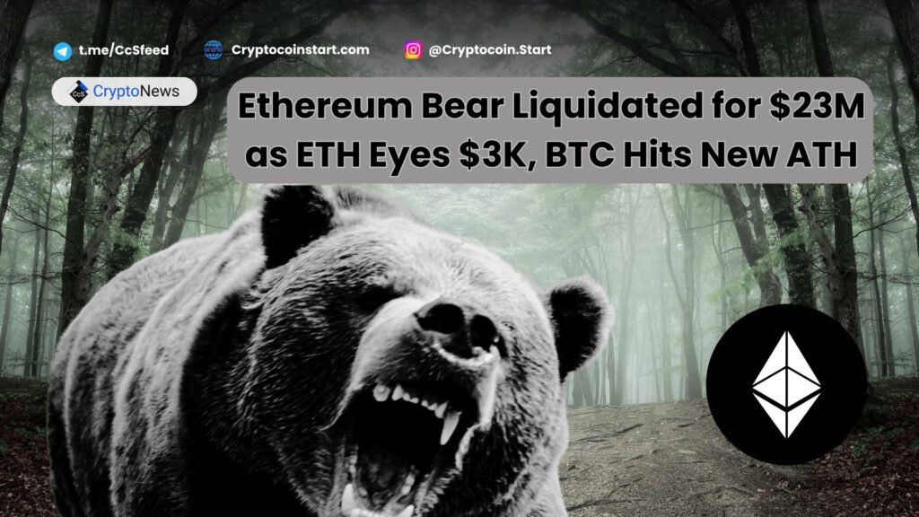 Ethereum Bear Liquidated for $23M as ETH Eyes $3K, BTC Hits New ATH