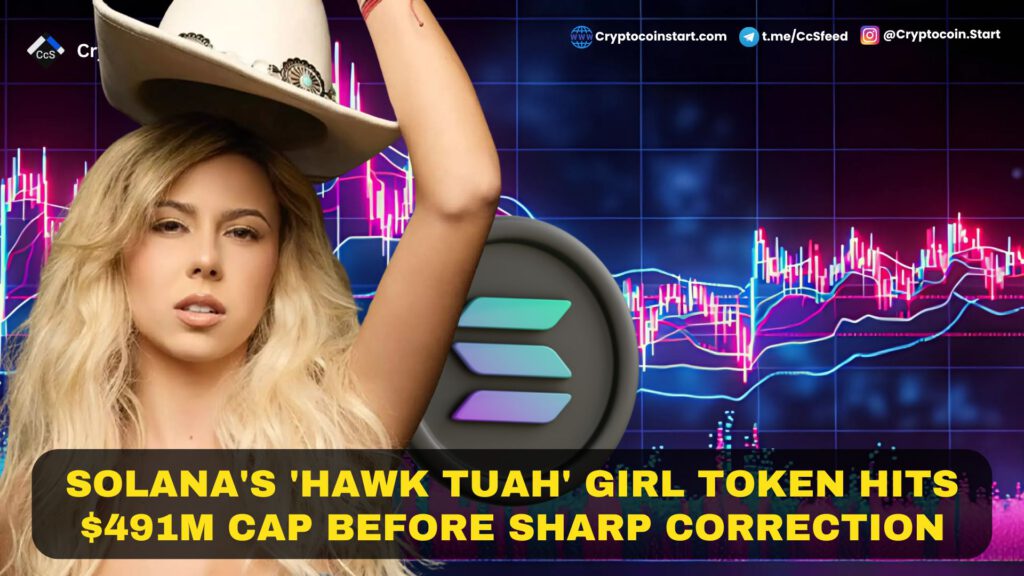 Solana's 'Hawk Tuah' Girl Token Hits $491M Cap Before Sharp Correction